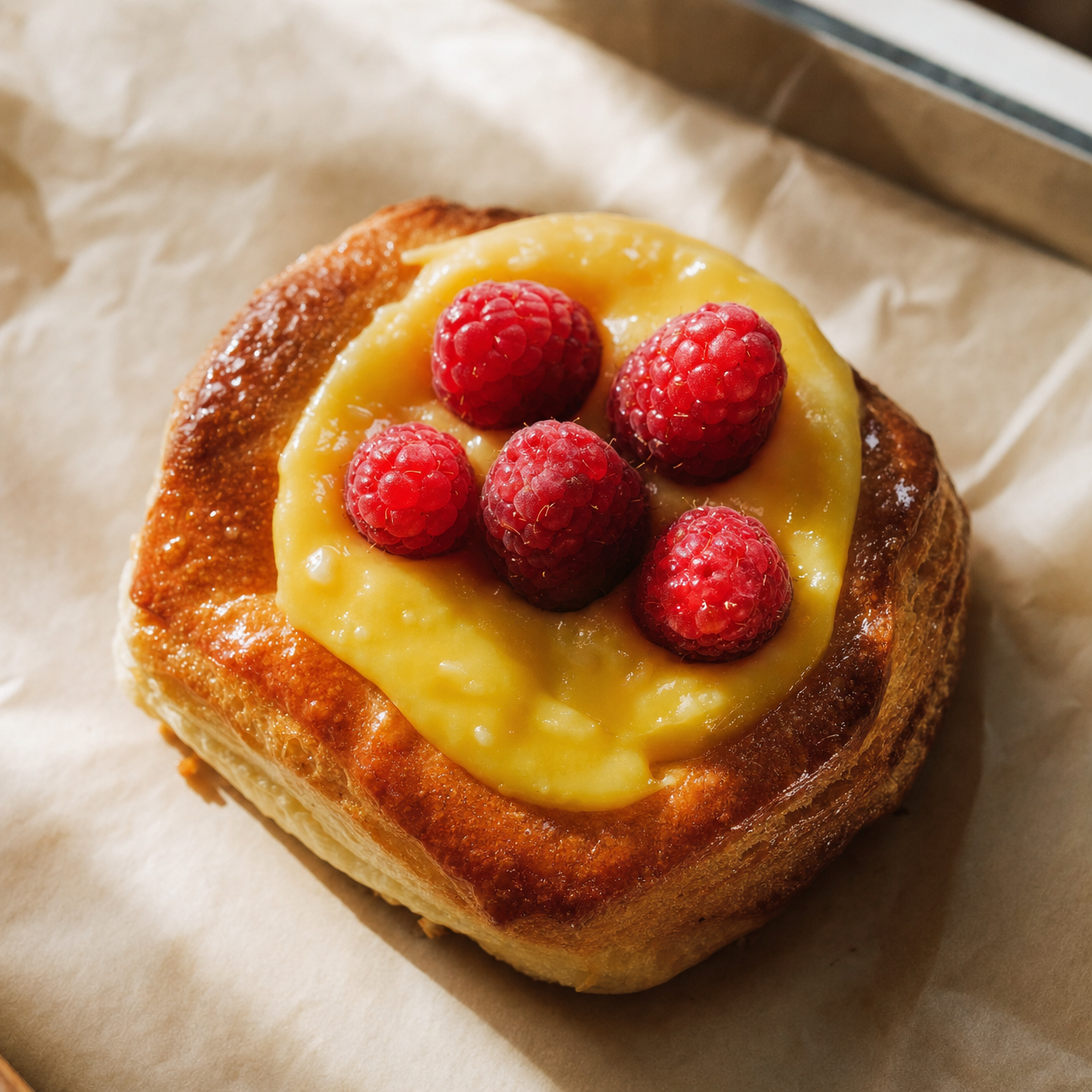 Lemon curd og bringebær